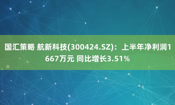 国汇策略 航新科技(300424.SZ)：上半年净利润1667万元 同比增长3.51%