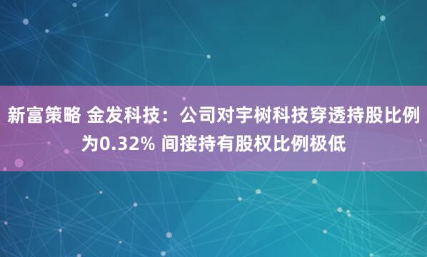 新富策略 金发科技：公司对宇树科技穿透持股比例为0.32% 间接持有股权比例极低