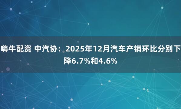 嗨牛配资 中汽协：2025年12月汽车产销环比分别下降6.7%和4.6%
